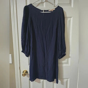 Hutch Navy Blue Puff Sleeve Shift Dress, Bateau Neck, Pleated Shoulders, EUC!